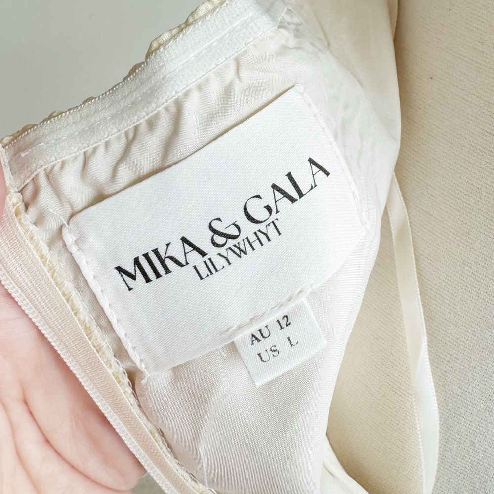 MIKA & GALA Paris Afternoon Halter Maxi Dress Cream Contrast Formal Size L - Picture 10 of 10